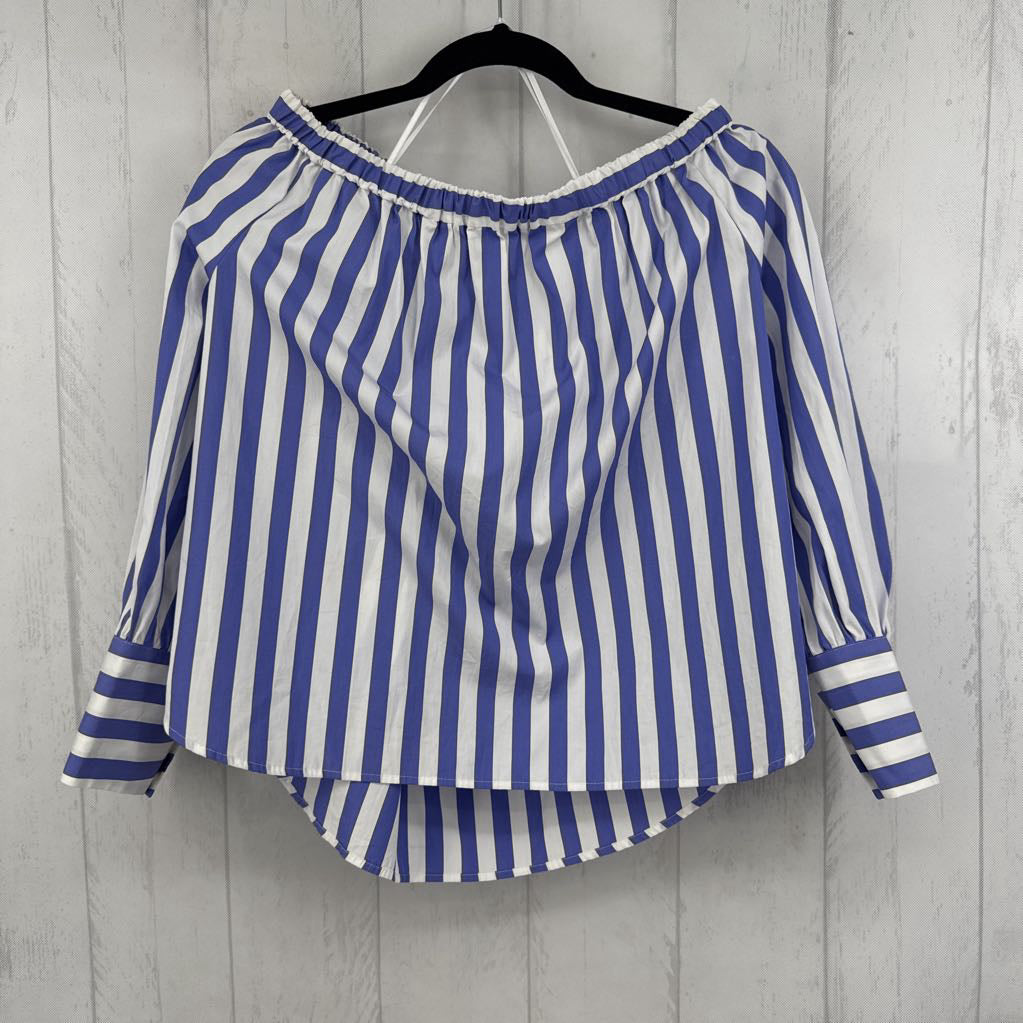 10 striped off the shoulder 3/4 slv top