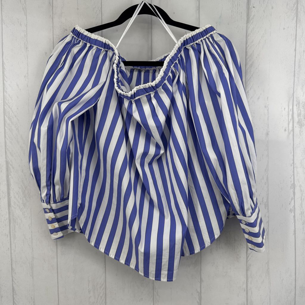 10 striped off the shoulder 3/4 slv top