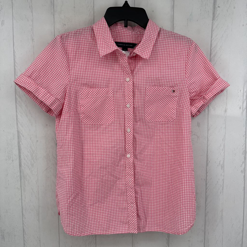 M gingham print button down s/s top