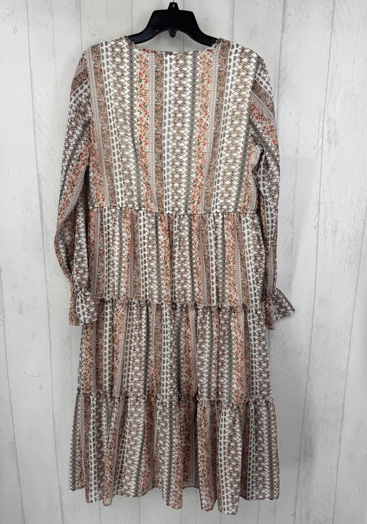 R45 L flo print tassel tie l/s dress