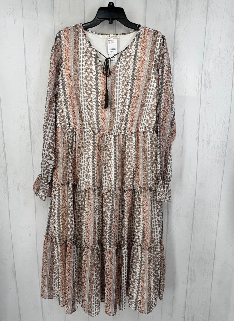 R45 L flo print tassel tie l/s dress