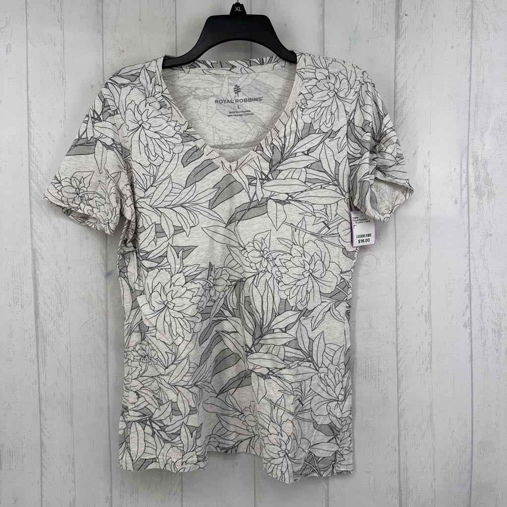 L flo print v-neck s/s tee