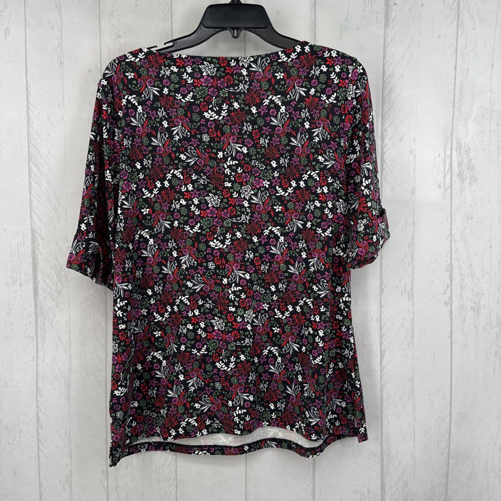 L flo print boat neck s/s top