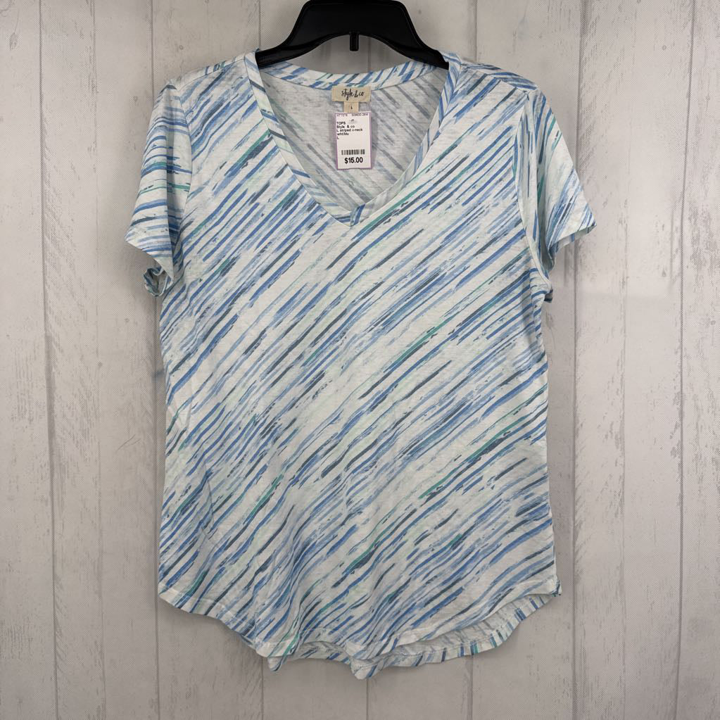 L striped v-neck s/s tee