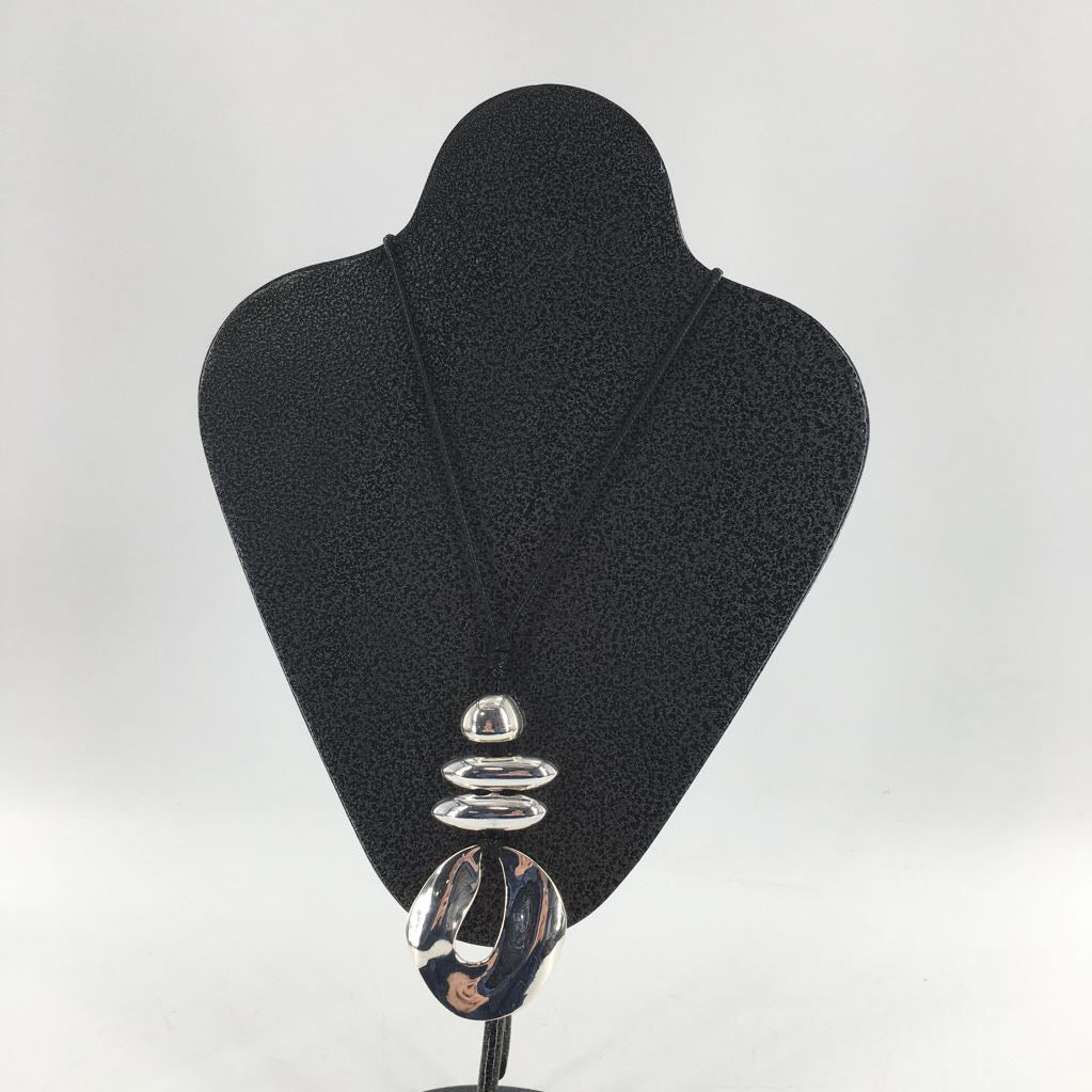 black cord necklace w/ silver hardware