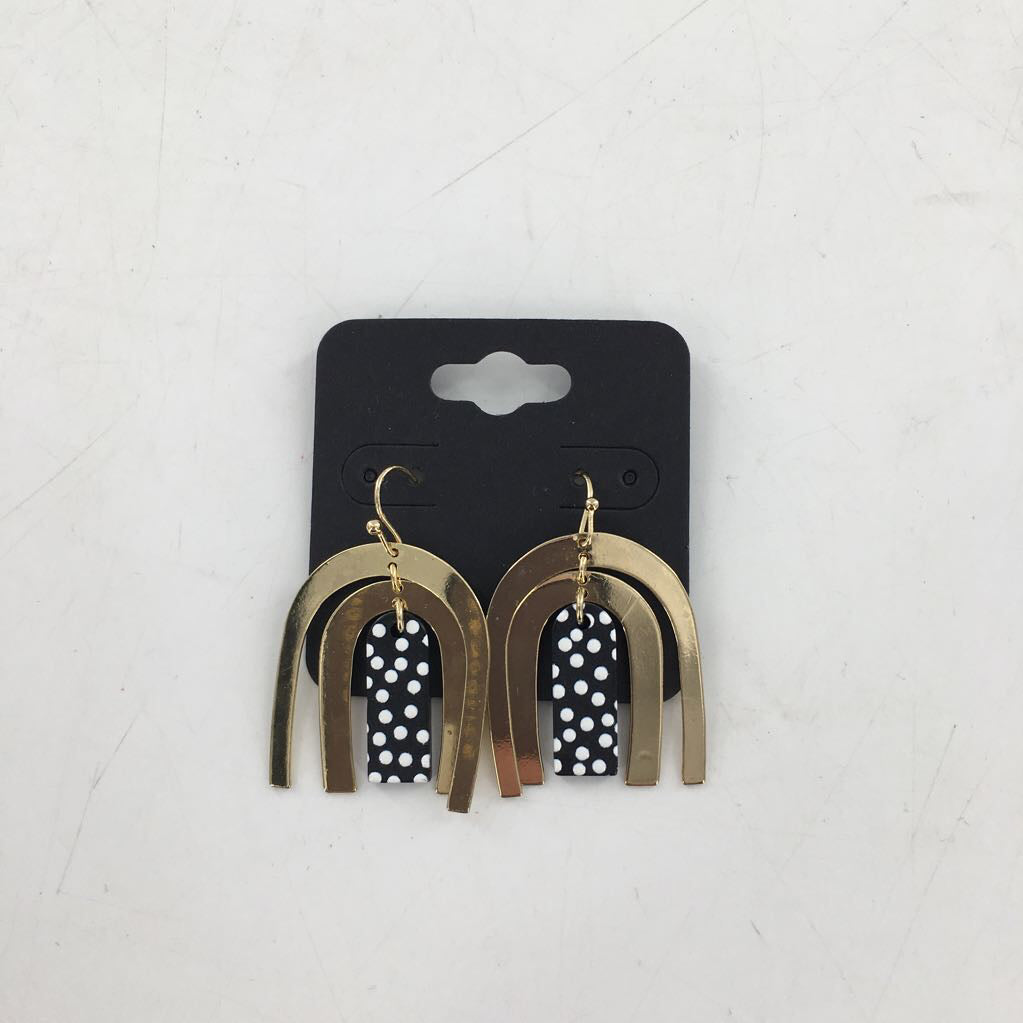 gold w/ polka dots arch dangle earrings