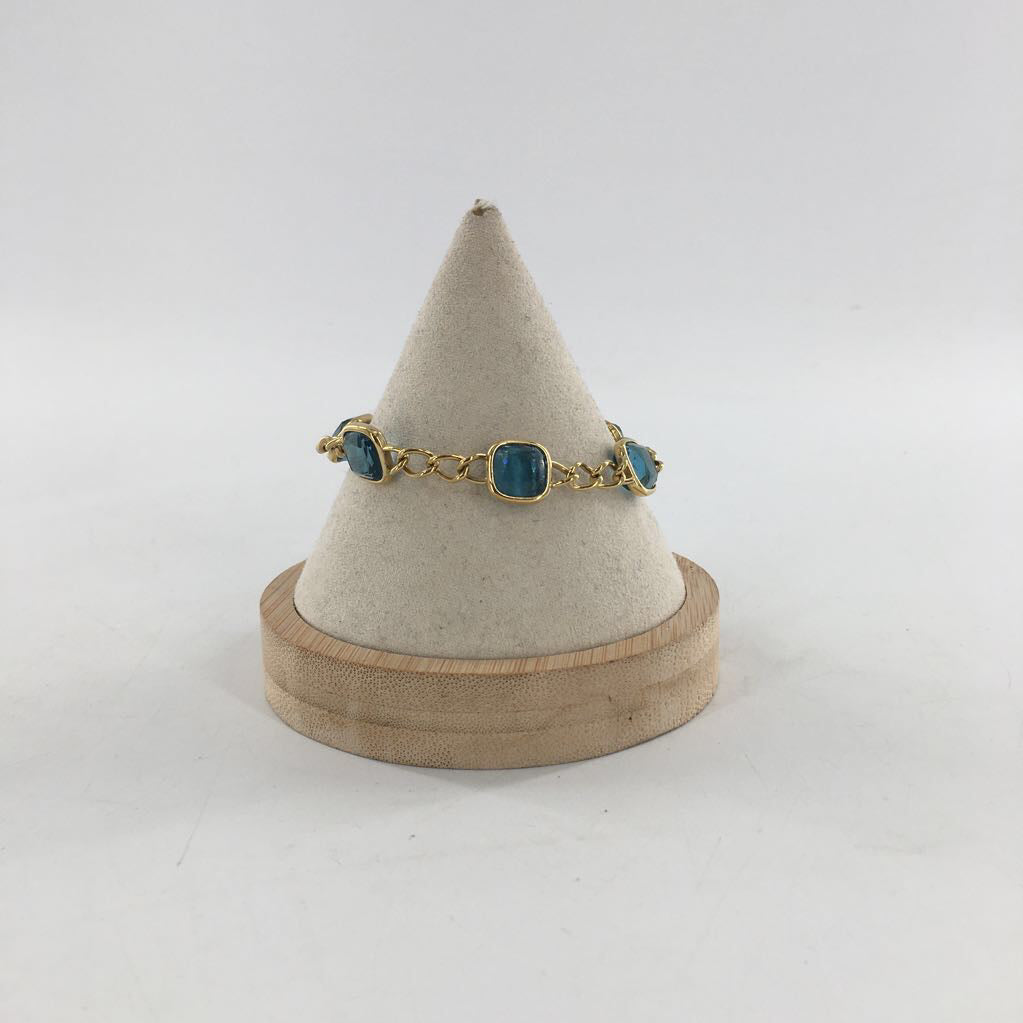 gold tone blue cushion-cut stones bracelet