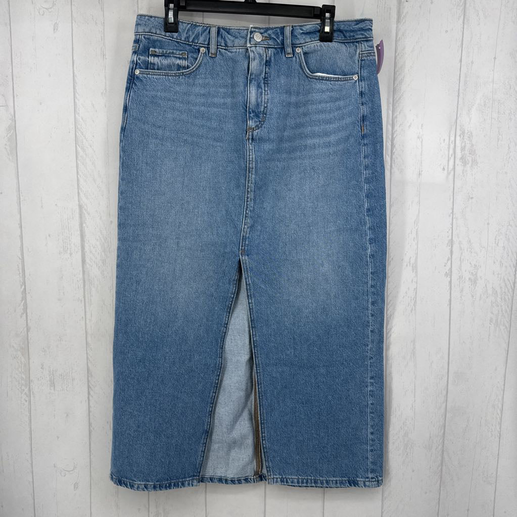 10 denim front slit long skirt