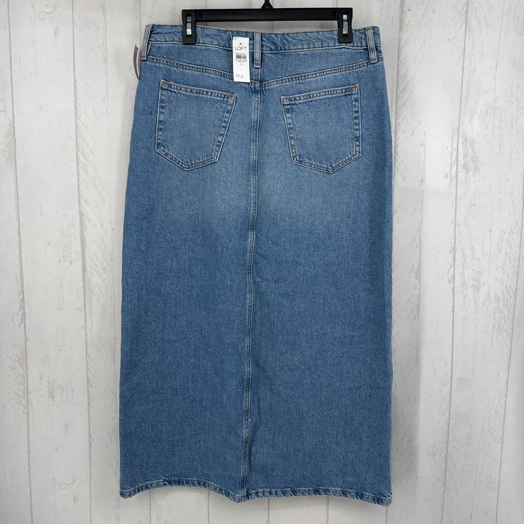 10 denim front slit long skirt
