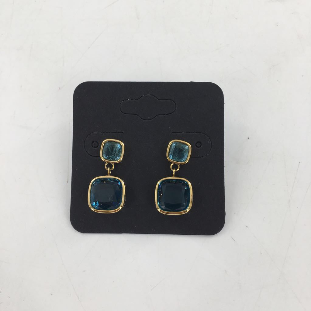 gold tone blue cushion-cut stone earrings