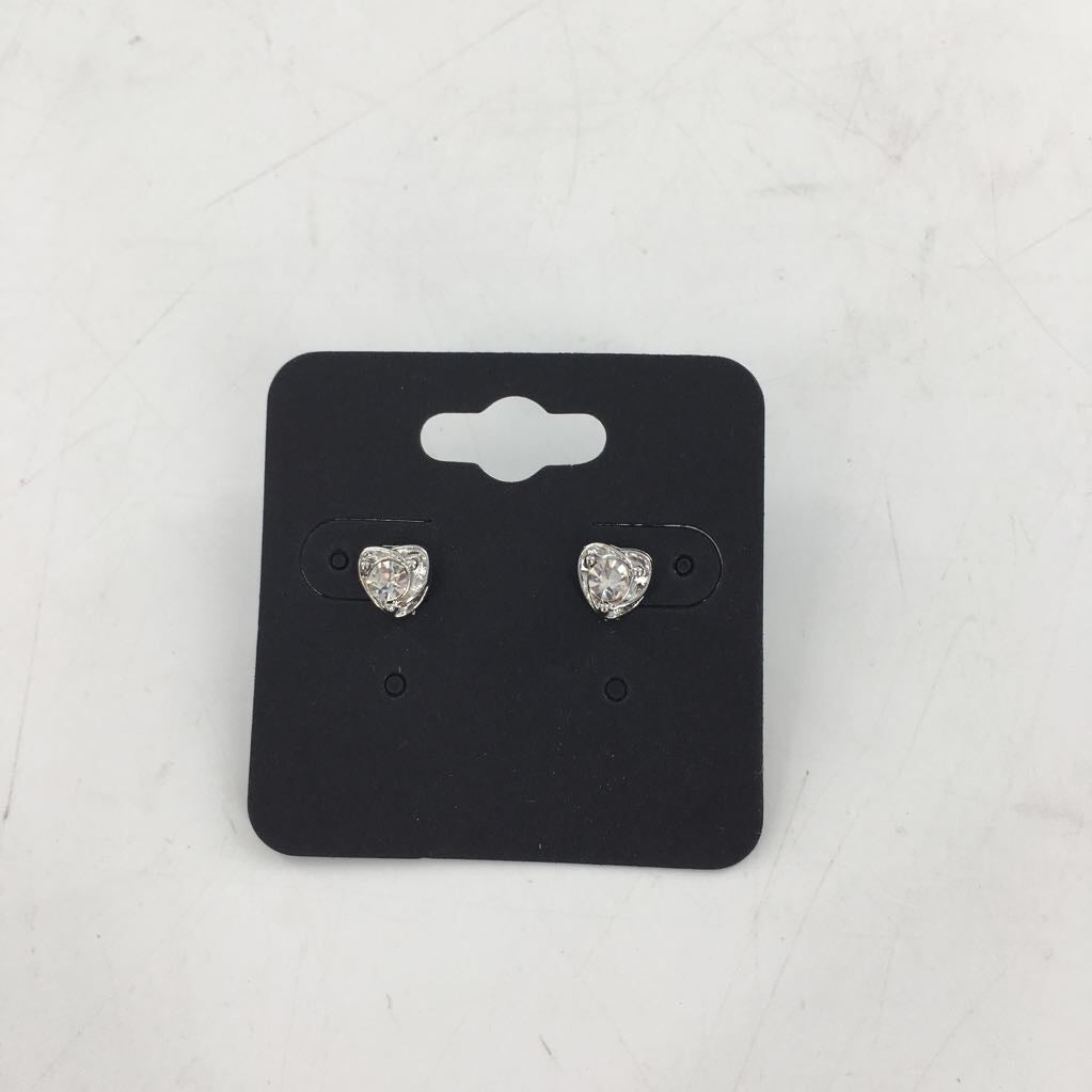 silver cz heart earrings