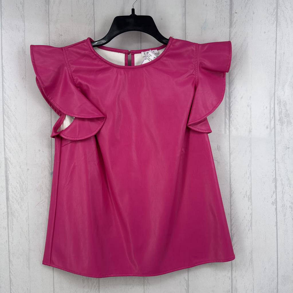 M faux leather ruffled slv top