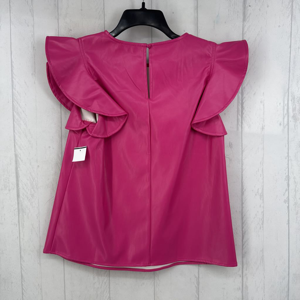 M faux leather ruffled slv top