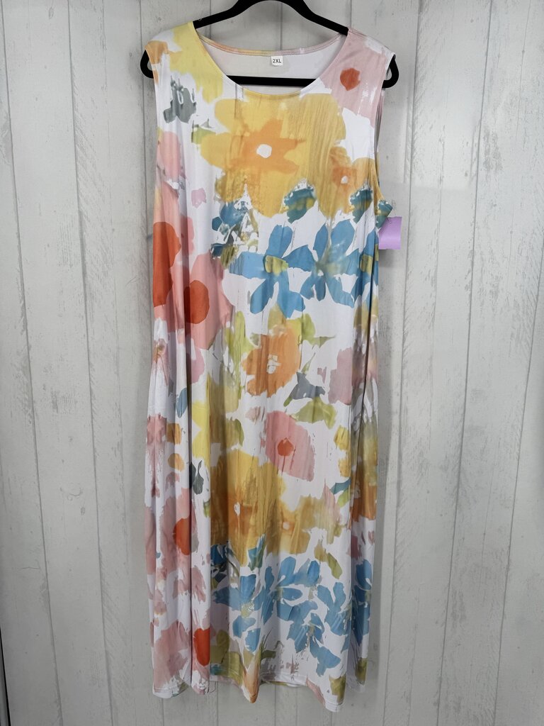 2XL flo print slvls maxi dress