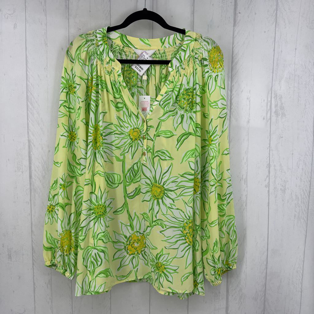 R99 XXL flo print split neck l/s top