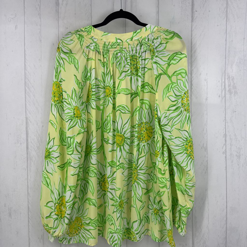 R99 XXL flo print split neck l/s top