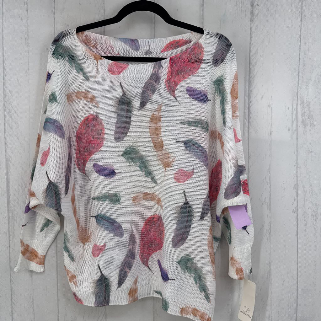 L mesh feather print 3/4 slv top