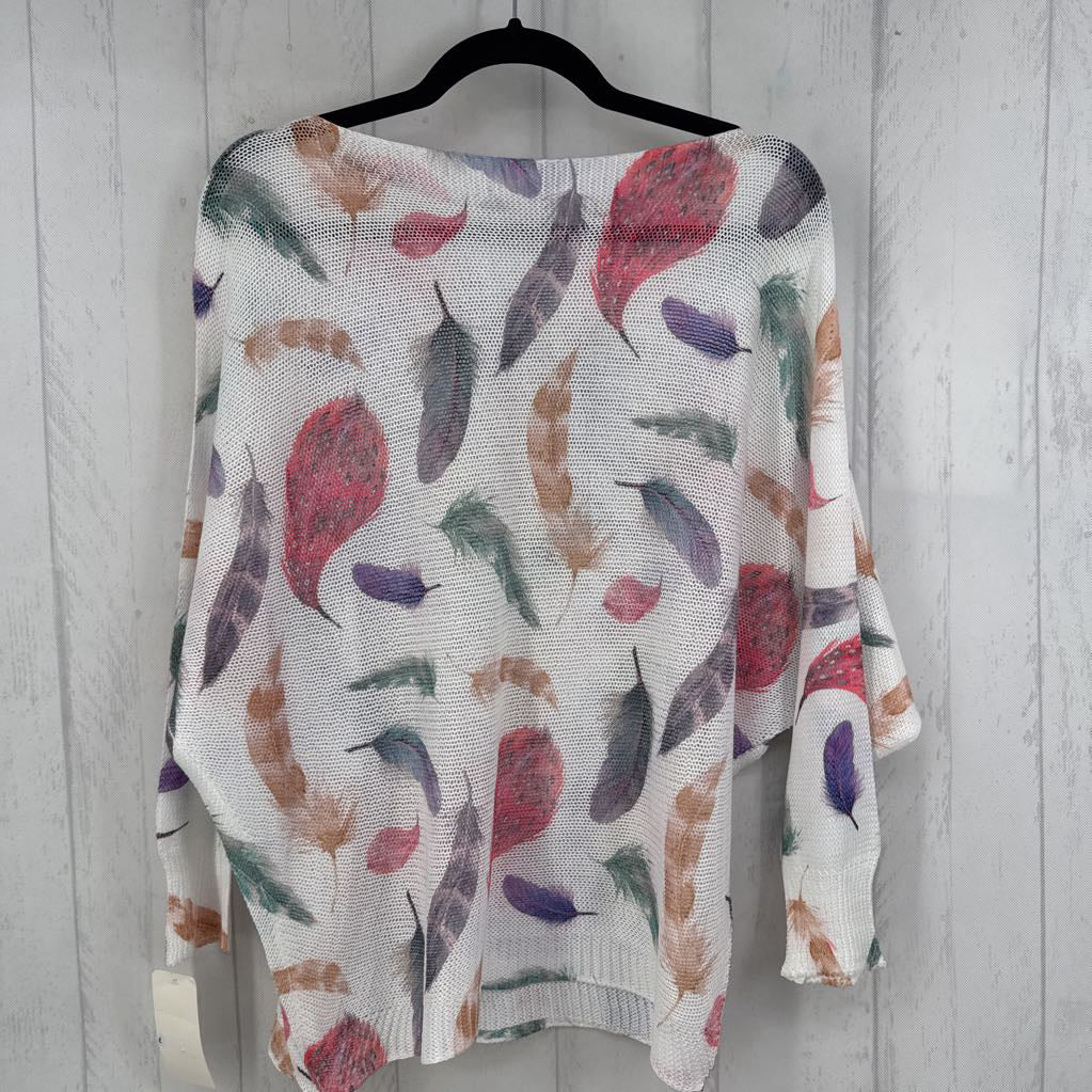 L mesh feather print 3/4 slv top