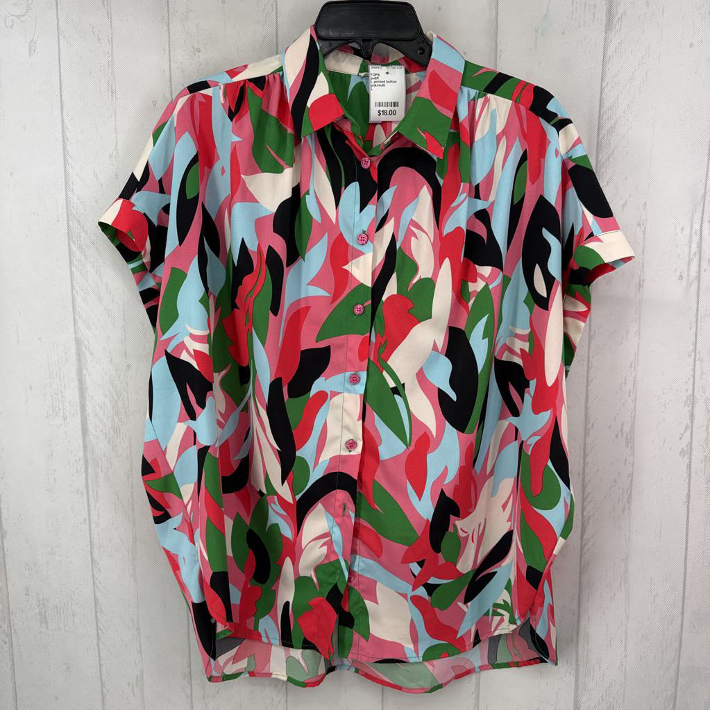 L printed button down s/s top