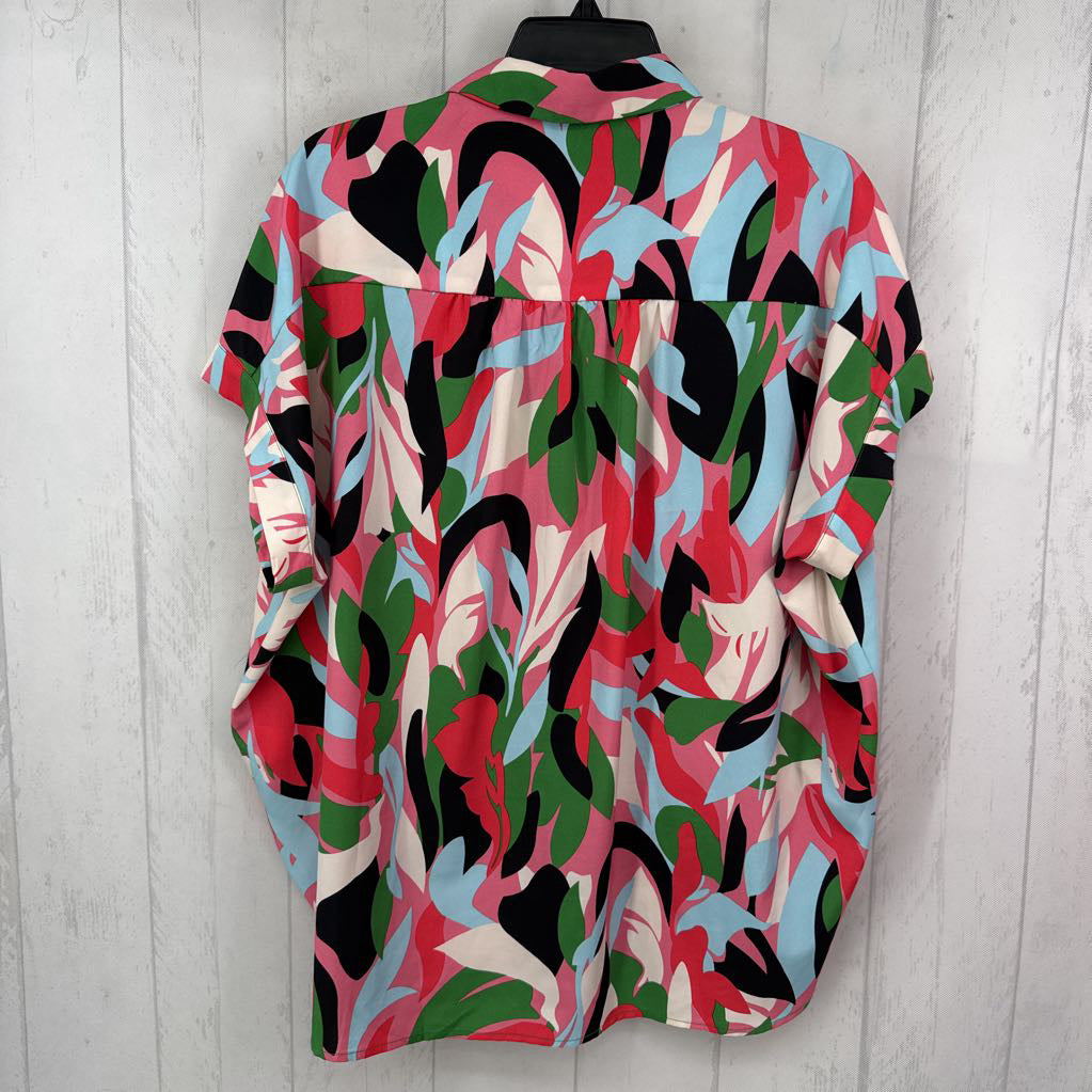 L printed button down s/s top
