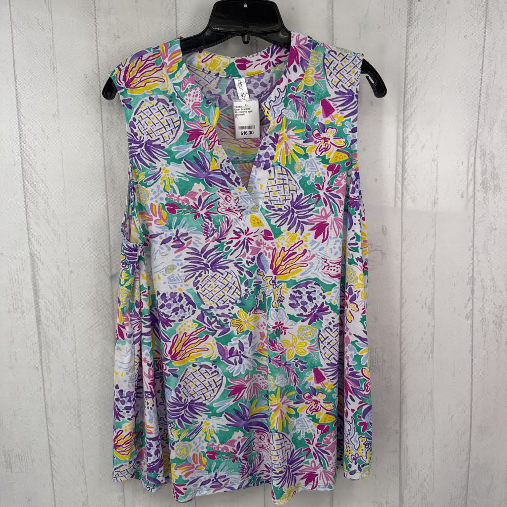 XL colorful split neck tank