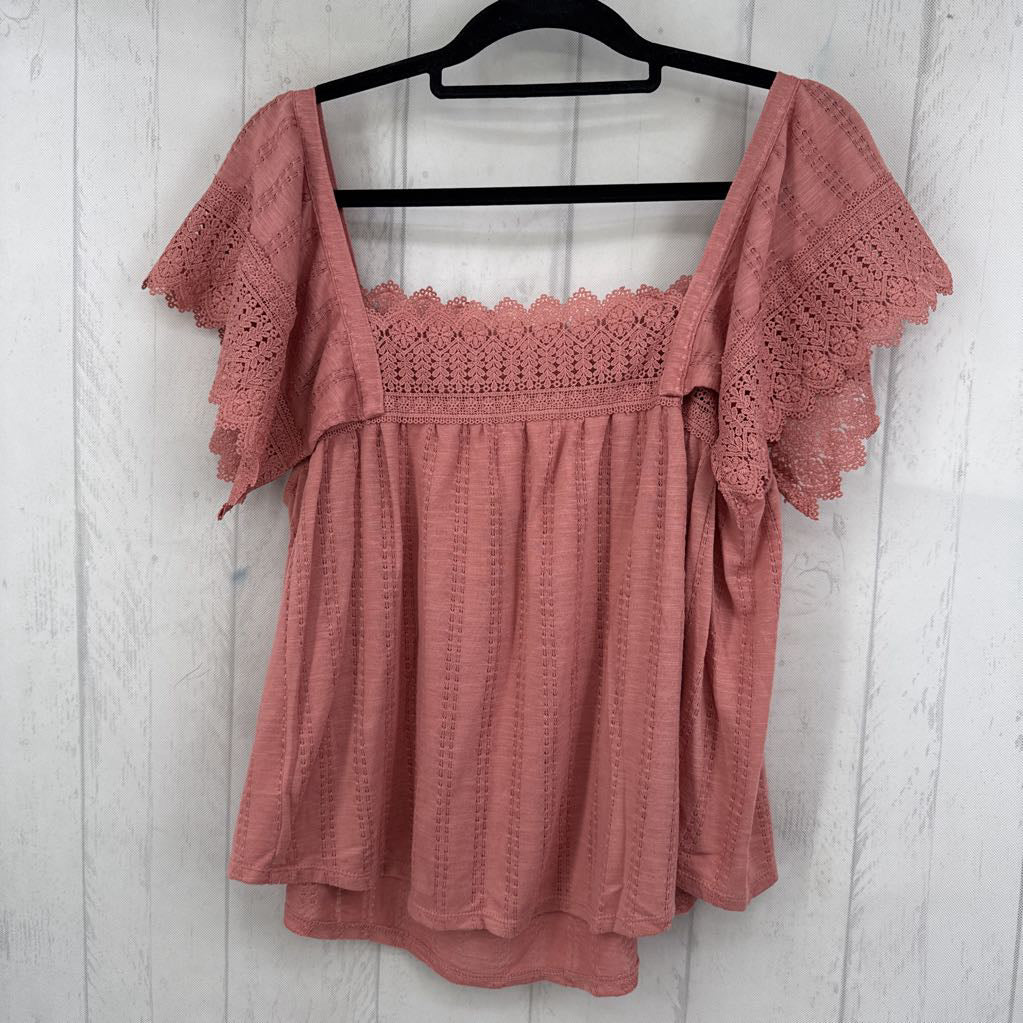 XL lace trim s/s top
