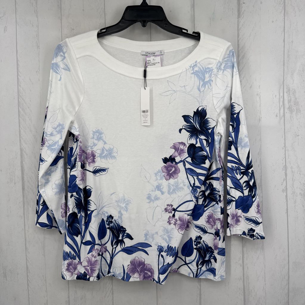 R60 L boatneck flo print 3/4 slv top