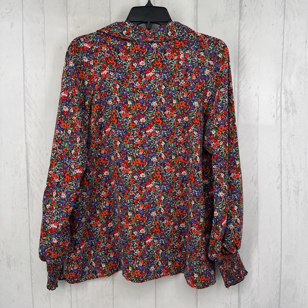L flo print button down l/s top