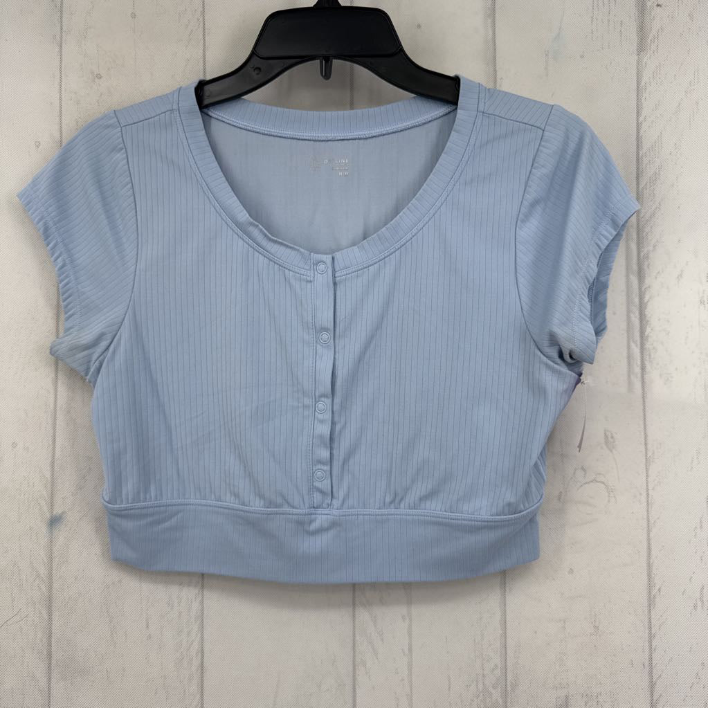 M ribbed button front crop s/s top
