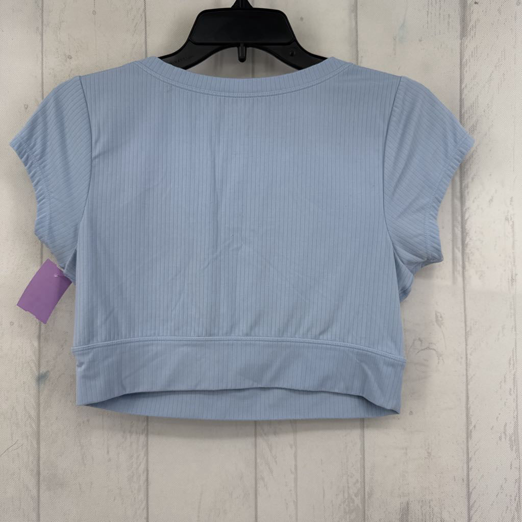 M ribbed button front crop s/s top