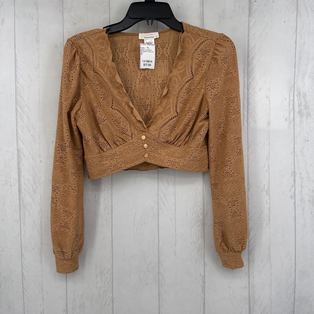 M eyelet v-neck l/s crop top
