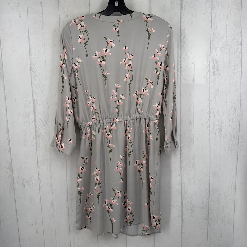 R80 S flo print split neck 3/4 slv dress