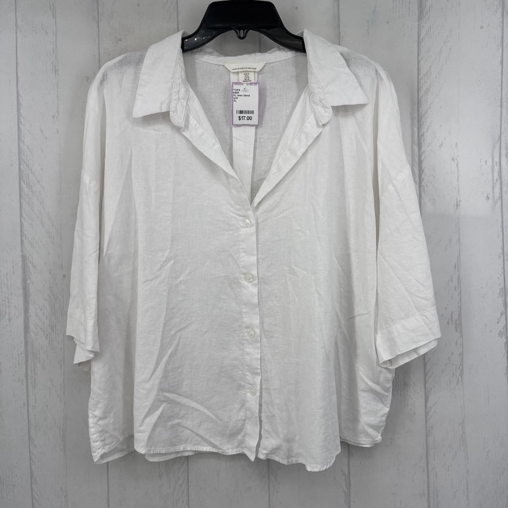 XL linen blend button down elbow slv top