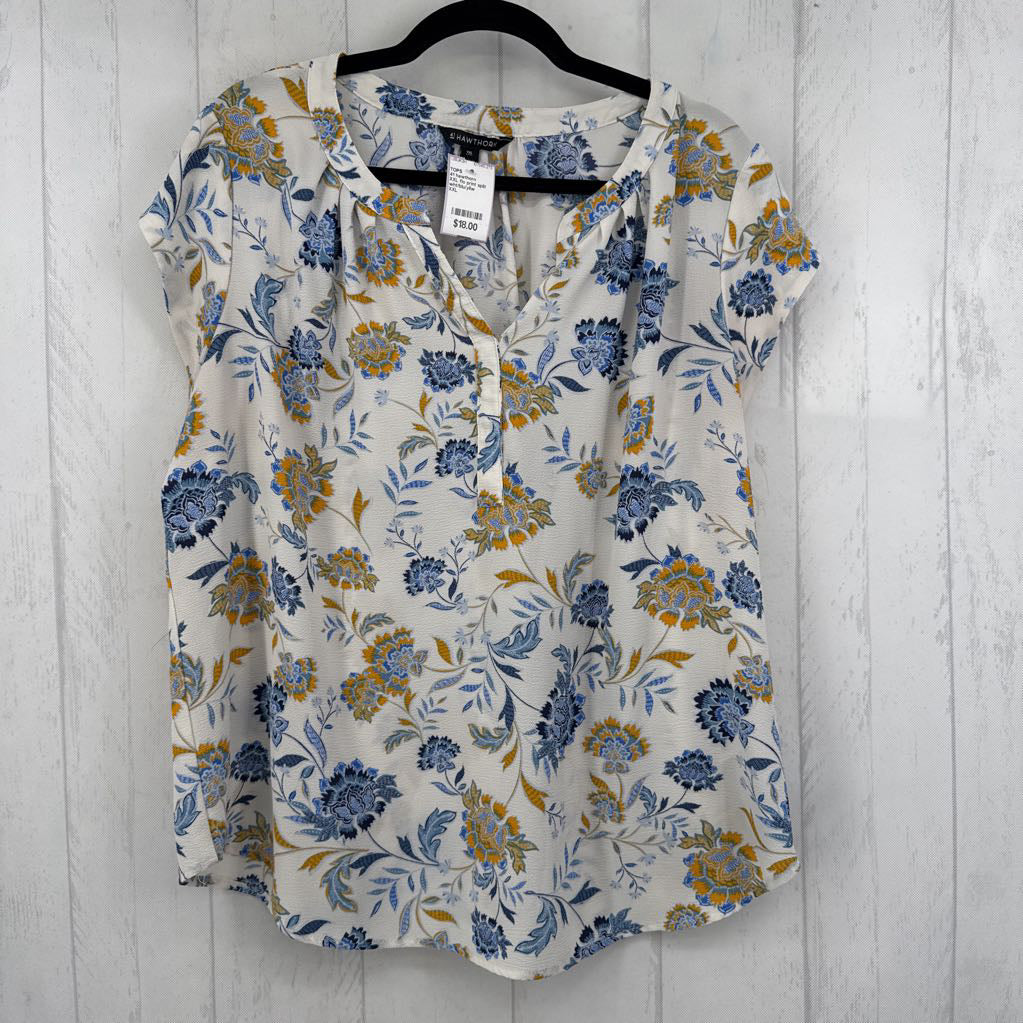 XXL flo print split neck s/s top
