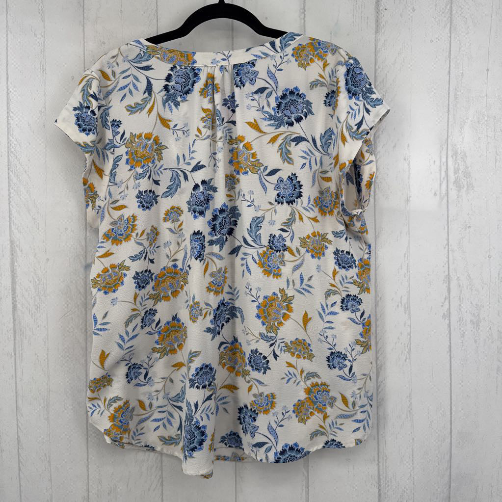 XXL flo print split neck s/s top