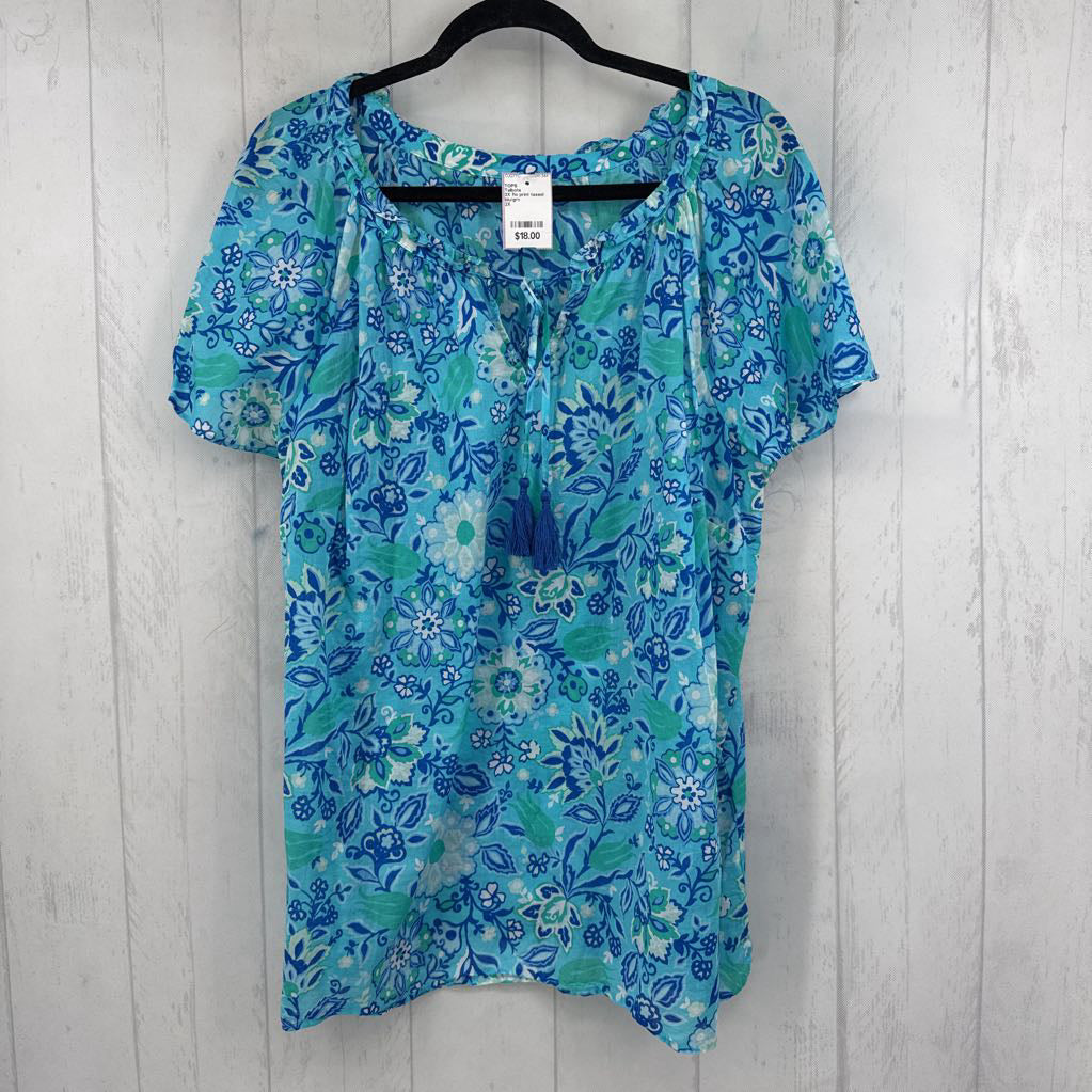2X flo print tassel tie s/s top
