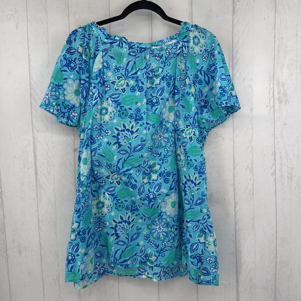 2X flo print tassel tie s/s top