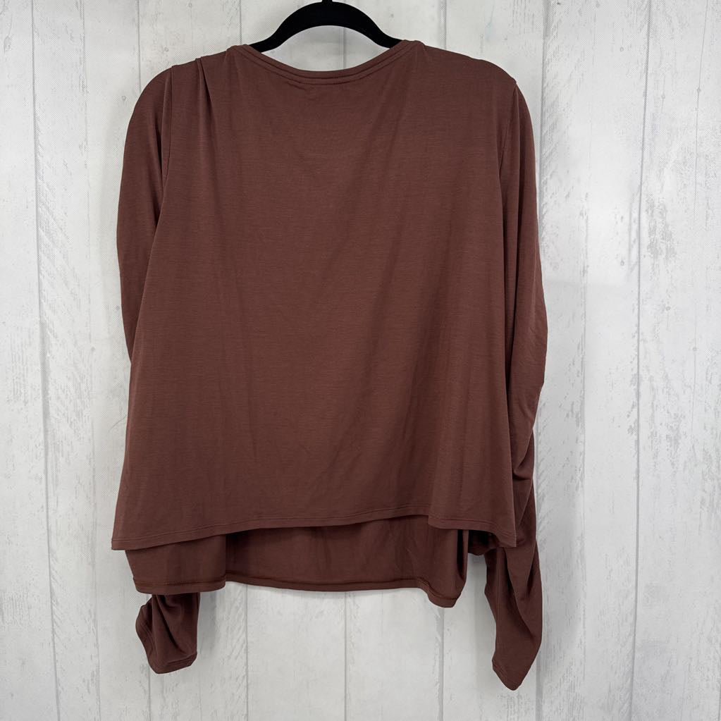 3X round neck ruched slv tee l/s