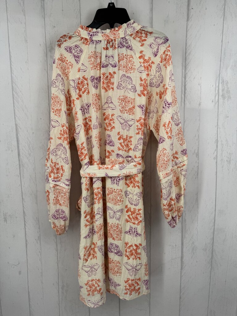S flo print button down l/s dress
