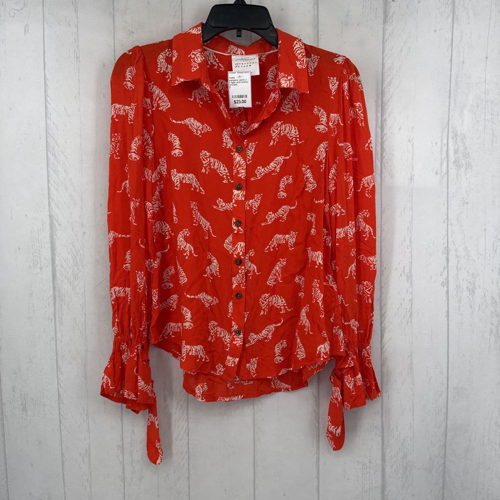 2 tiger print button down l/s top