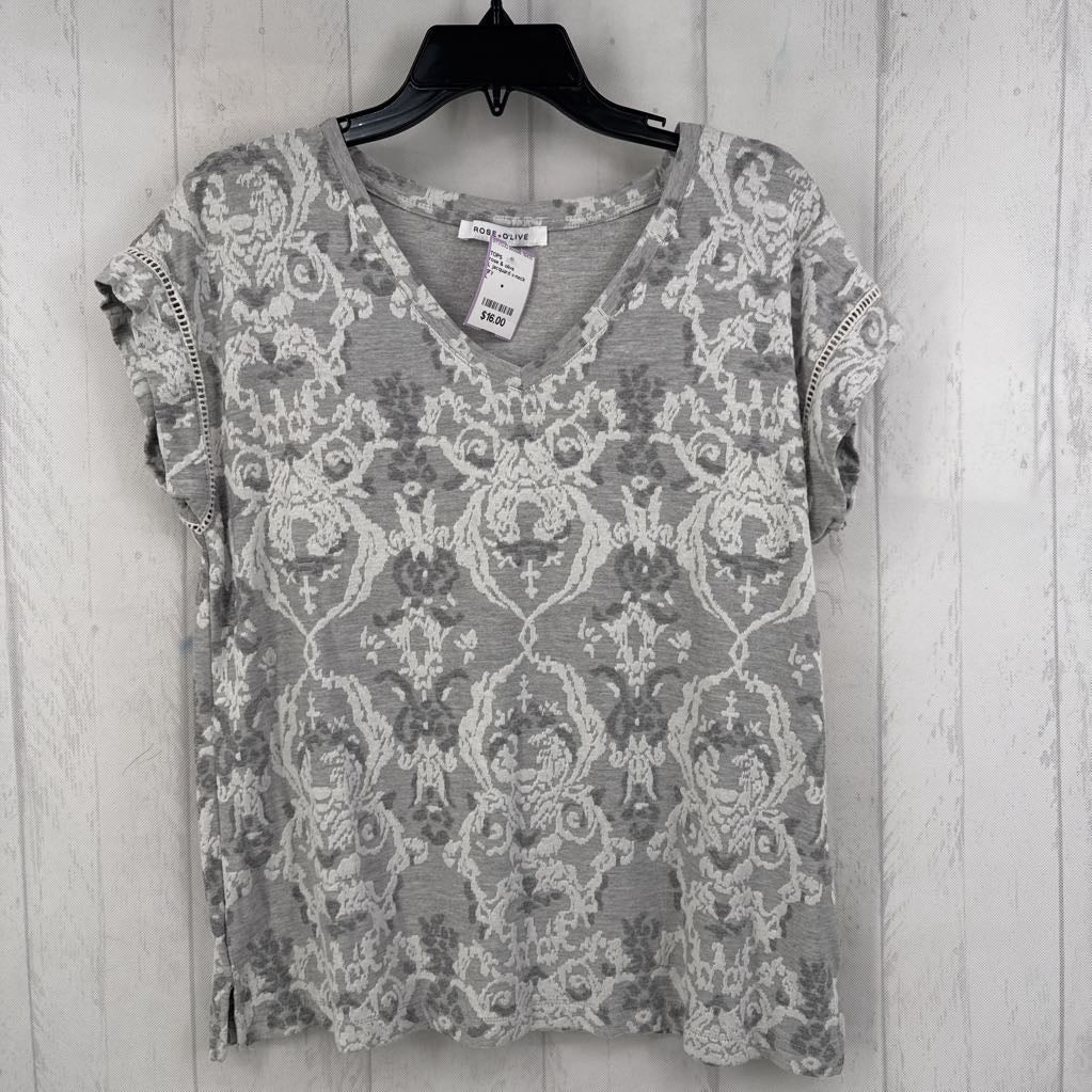 L jacquard v-neck s/s tee