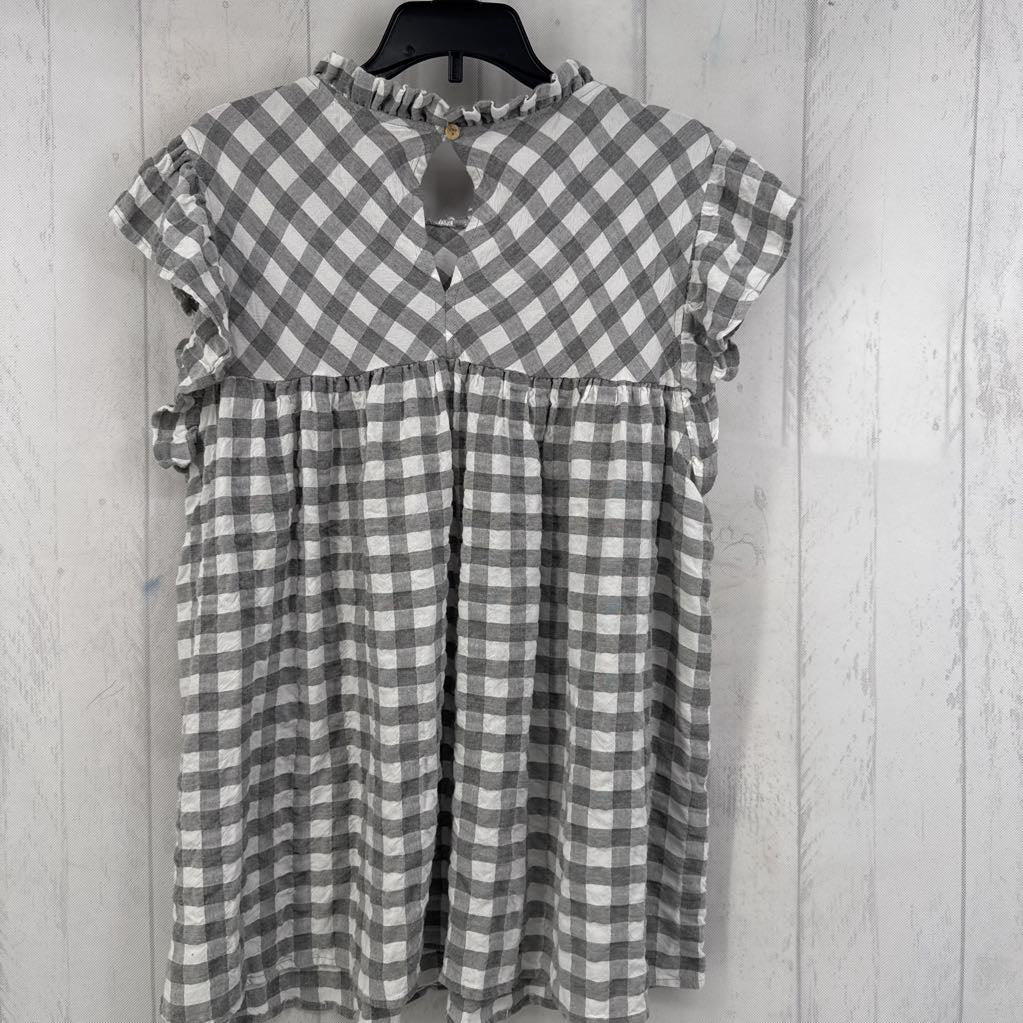 L gingham print flutter slv top