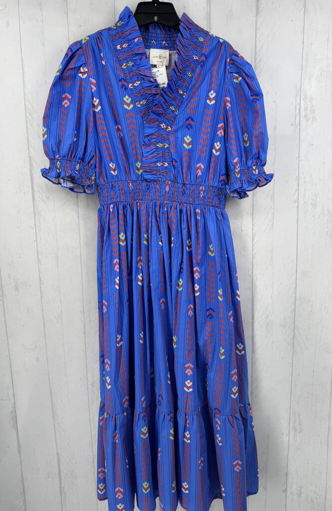 L printed v-neck elbow slv maxi dress