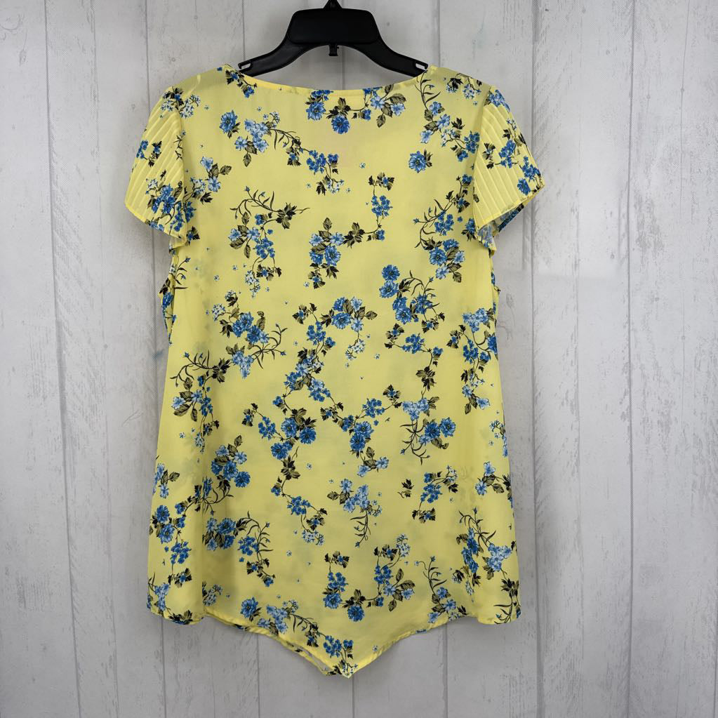M flo print pleated slv top s/s