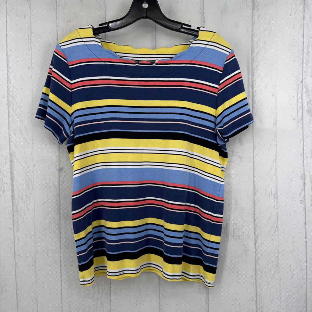 L striped scalloped trim s/s tee