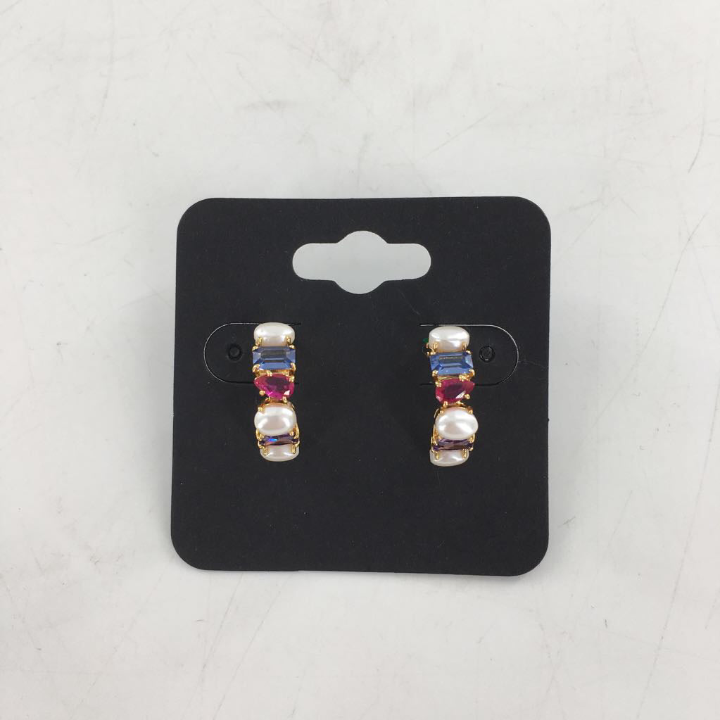 gemstone & pearl half hoop earrings