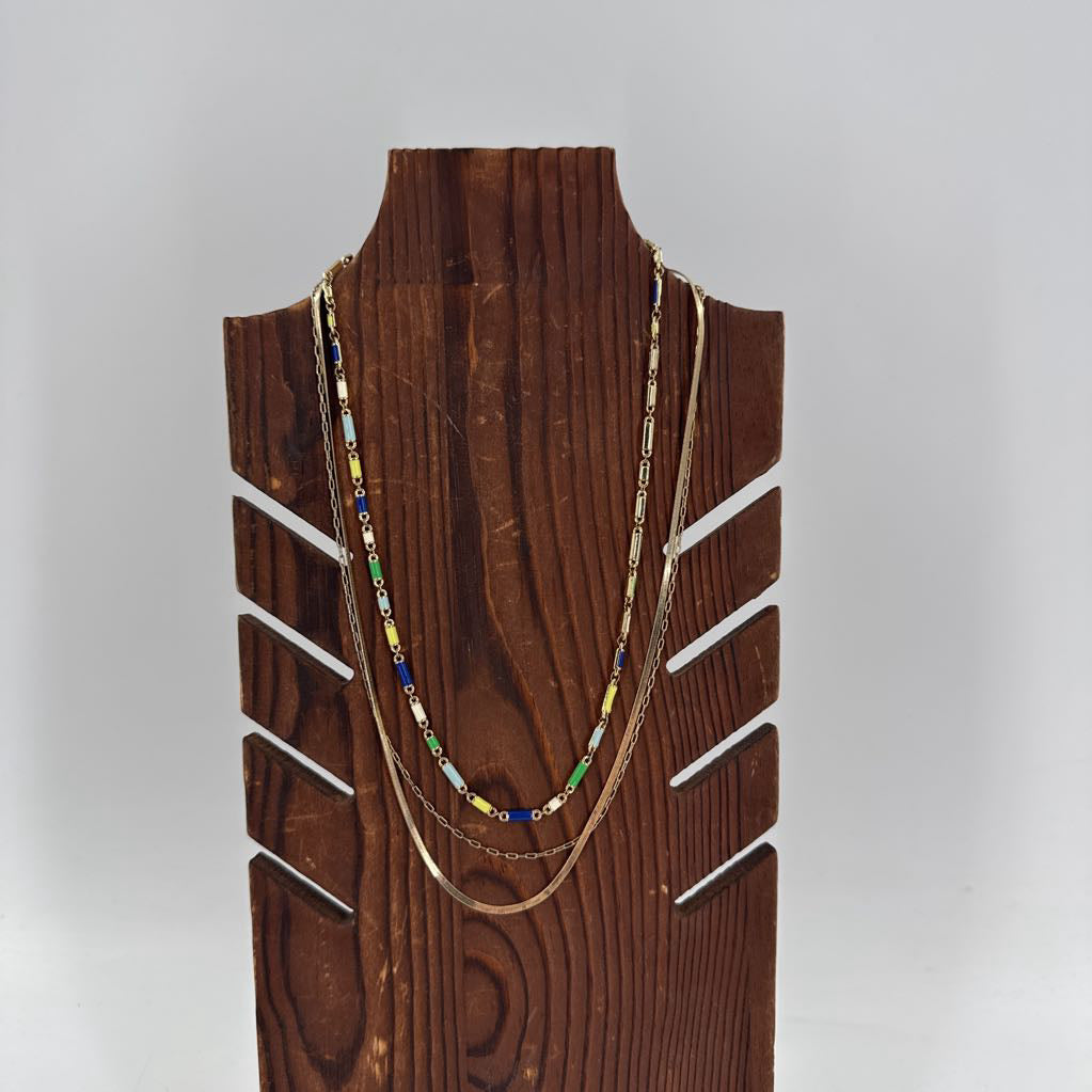 10" triple strand blue & green beaded necklace