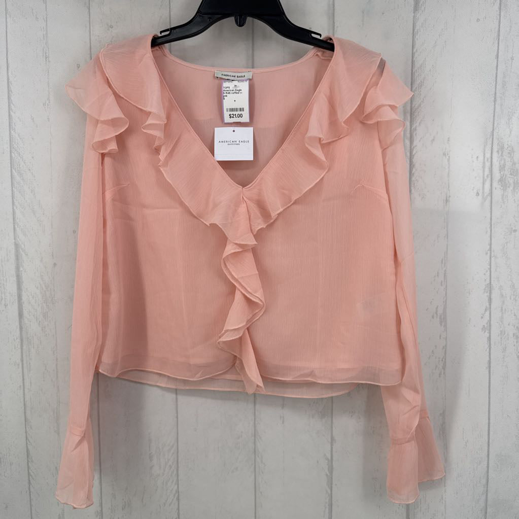 S R45 ruffled v-neck l/s top