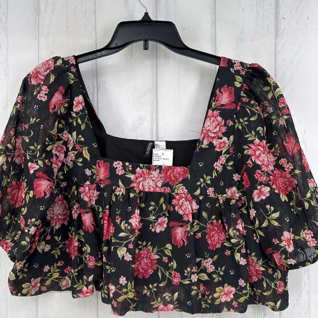 L flo print square neck s/s cropped top
