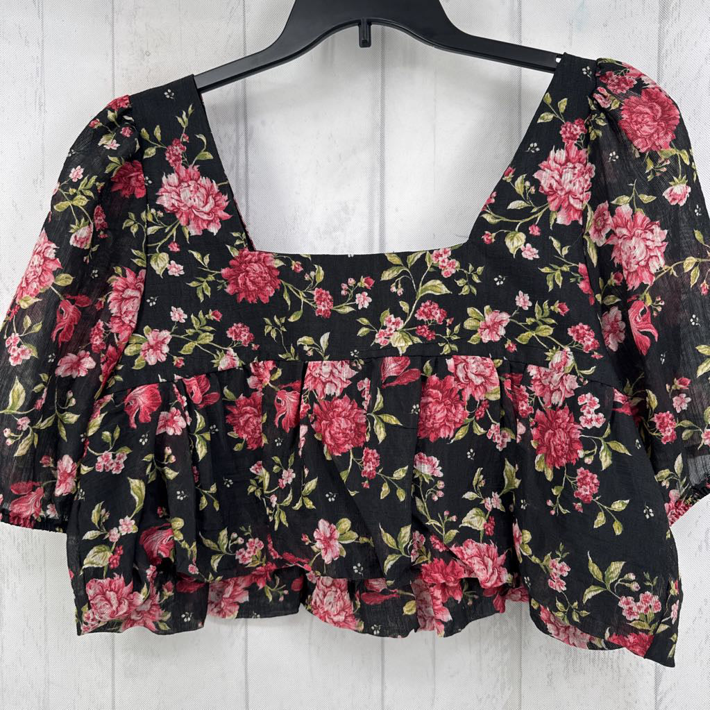 L flo print square neck s/s cropped top